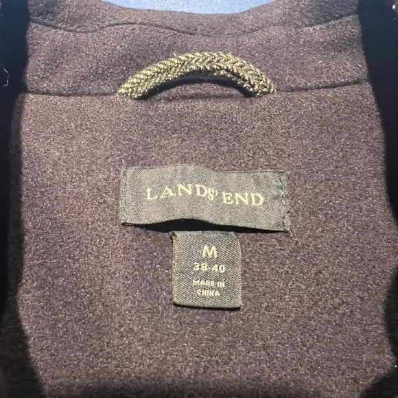 Lands End Mens Size M (38/40) Navy Pea Coat Wool Cashmere Blend